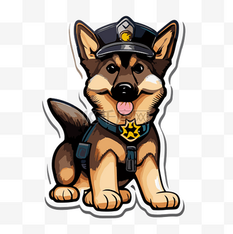 警察卡通德国牧羊犬小狗贴纸 向量