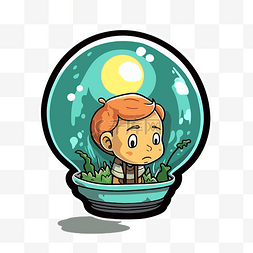 玻璃球里有蘑菇和植物的可爱卡通