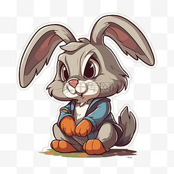兔子老师与兔子图片_穿蓝色夹克的卡通兔子贴纸 向量