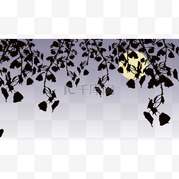 倒影阴影图片_秋季树枝剪影横图紫色树叶月亮