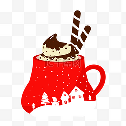 红色牛奶雪糕插画图片_红色杯子巧克力冰淇淋
