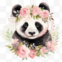 水彩熊猫与花冠插图ai生成