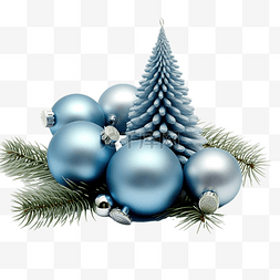 砍树图片_带有蓝纸杉树和银球的圣诞组合物