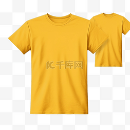 t恤模板背面图片_纯黄色 T 恤样机模板，具有正面和