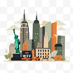 纽约街景图片_纽约剪贴画纽约市白色背景平面插