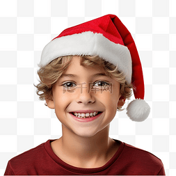 戴着圣诞帽的快乐微笑男孩