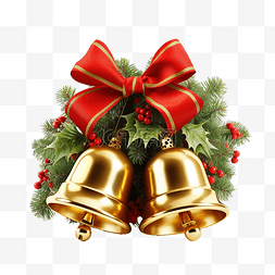 圣诞节用丝带和冬青装饰的金铃