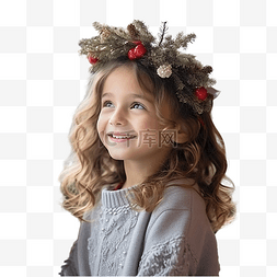 美丽的圣诞装饰图片_美丽的小女孩在为圣诞节装饰的露