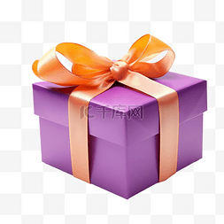 带桃丝带的紫色礼品盒
