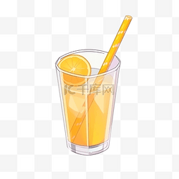 现实玻璃充满橙汁饮料与鸡尾酒吸