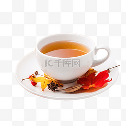 桌上杯子图片_秋天的场景与茶杯