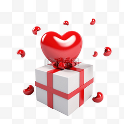 3d 爱与浮动礼品盒和红心