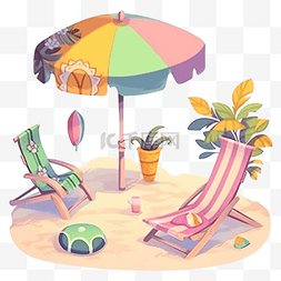 沙滩伞和椅子图片_带椅子和球的沙滩伞