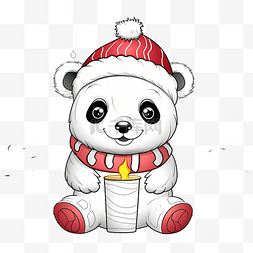 冬季熊猫卡通图片_使用圣诞帽和烟囱里的围巾为可爱