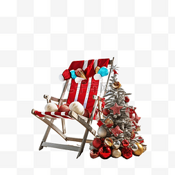 夏日暑假图片_海滩上带圣诞老人帽子和圣诞球的