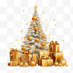 圣诞快乐金松树和带雪花插图的礼