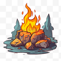 卡通自然景观图片_篝火剪贴画 卡通篝火，冒出烟雾 