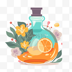 香气剪贴画橙色瓶与鲜花和柠檬卡