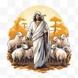 圣诞快乐圣诞牧羊人和羊设计
