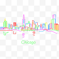 火焰光效转场图片_城市霓虹天际线横图都市风景