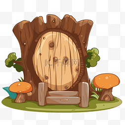 蘑菇桌子图片_木制剪贴画蘑菇和木卡通中的树门