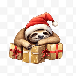 圣诞老人躺着的图片_冬季假期礼品明信片盒上躺着一只