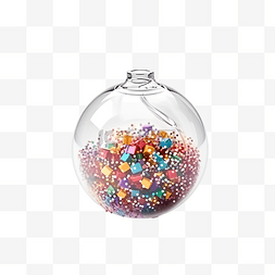 亮片的图片_圣诞玻璃透明球，配有彩色闪光五