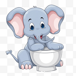 洗手卡通人物图片_厕所里的大象动物卡通人物