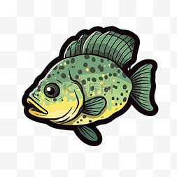 海洋生物贴纸图片_绿色背景上的大鱼贴纸 向量