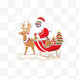 圣诞驯鹿剪影图片_圣诞老人在驯鹿雪橇上携带圣诞礼