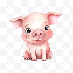 猪剪花图片_水彩猪卡通