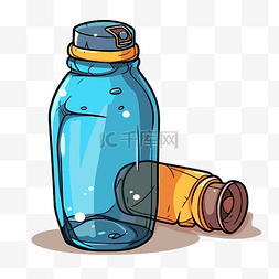 水瓶剪贴画 蓝色塑料瓶，带黄色