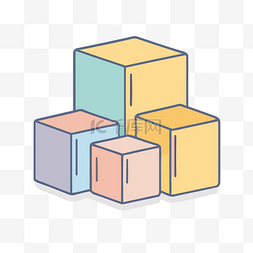 立方体盒子和堆栈的轮廓图 向量