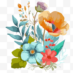 花朵和叶子图片_水彩画的花朵和叶子剪贴画 向量