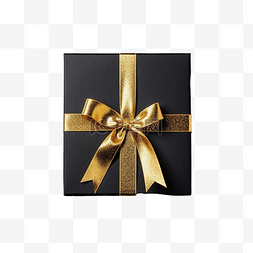丝带礼盒边框图片_黑色表面装饰金丝带的圣诞黑色礼