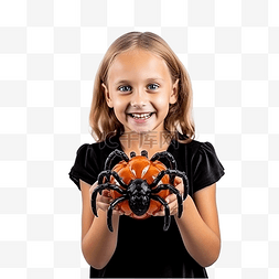 小孩子抱玩具图片_万圣节派对上的孩子手里拿着蜘蛛