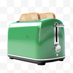 面包机插图图片_绿月桂色面包烤面包机的 3d 插图