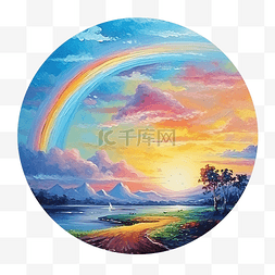 可爱的彩虹天空固定贴纸油画