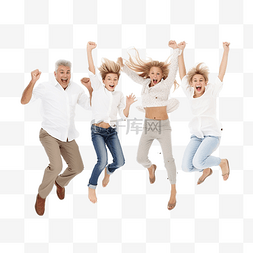 幸福的图片_幸福的三代家庭跳起来庆祝
