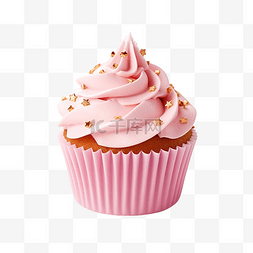 多彩的星星图片_粉红色纸杯蛋糕，上面洒有星星装
