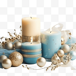 带有蜡烛和蓝色和金色装饰的圣诞