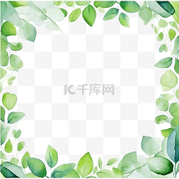 绿叶绿叶装饰图片_水彩绿叶方形横幅背景与复制空间