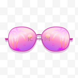 水汪汪的眼镜图片_夏季棕榈树海滩剪影紫粉色太阳眼