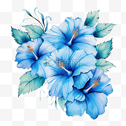 花印刷图片_蓝色芙蓉花艺术花卉装饰插图用于