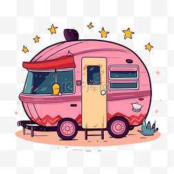 拖车卡通图片_格兰珀剪贴画卡通风格粉红色露营