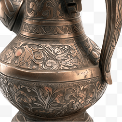 带有艺术雕花的古董铜壶的一部分