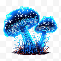 涂鸦发光的蓝色蘑菇