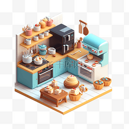 插画甜品师图片_烘焙机可爱的蛋糕店等距建筑