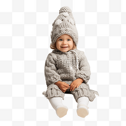 舒适的婴儿图片_穿着针织连体衣的可爱宝宝坐在柔