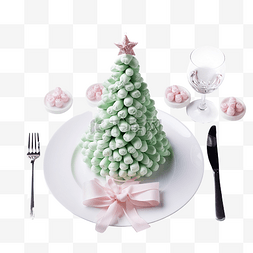 粉红色棉花糖图片_圣诞餐桌布置，装饰以棉花糖制成